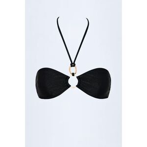 Oh Polly Savai Hardware-Detail Ruched Halterneck Bikini Top in Black NWT